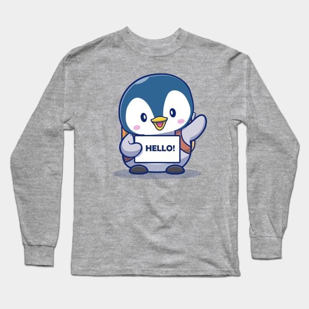 Cute Penguin Student Say Greeting Long Sleeve T-Shirt by Catalyst Labs